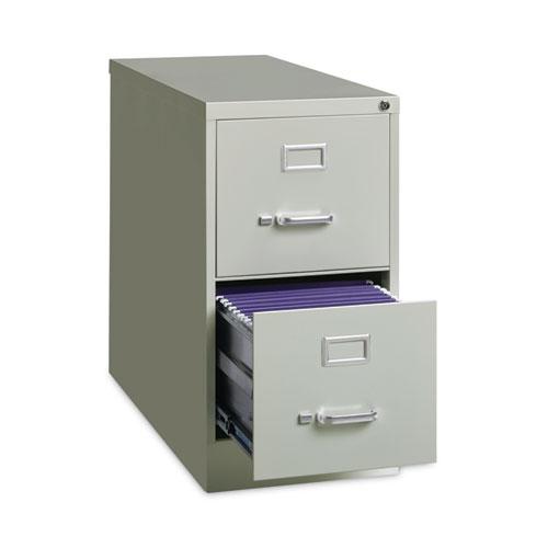 Two-Drawer Economy Vertical File, Letter-Size File Drawers, 15" x 26.5" x 28.37", Light Gray. Picture 5