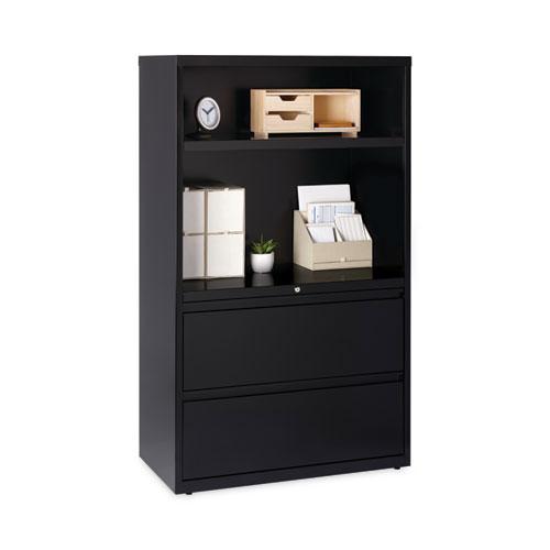 Combo Bookshelf/Lateral File Cabinet, 2 Shelves (1 Adjustable), 2 Letter/Legal Drawers, Black, 36 x 18.62 x 60. Picture 3