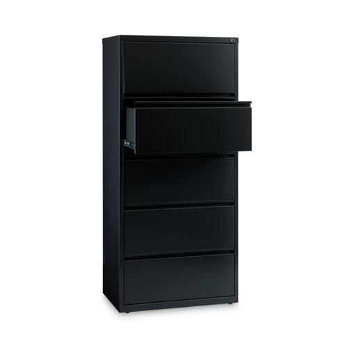Lateral File, Five Legal/Letter/A4-Size File Drawers, 30" x 18.62" x 67.62", Black. Picture 3