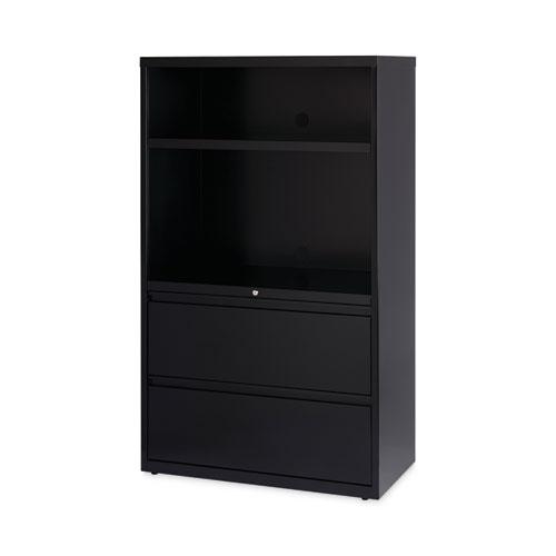 Combo Bookshelf/Lateral File Cabinet, 2 Shelves (1 Adjustable), 2 Letter/Legal Drawers, Black, 36 x 18.62 x 60. Picture 4