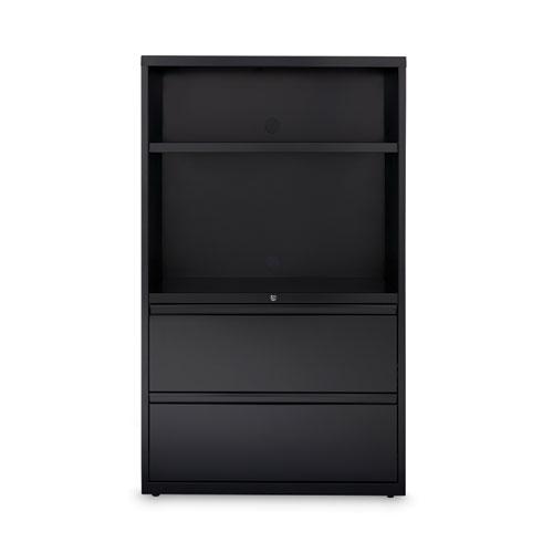 Combo Bookshelf/Lateral File Cabinet, 2 Shelves (1 Adjustable), 2 Letter/Legal Drawers, Black, 36 x 18.62 x 60. Picture 5