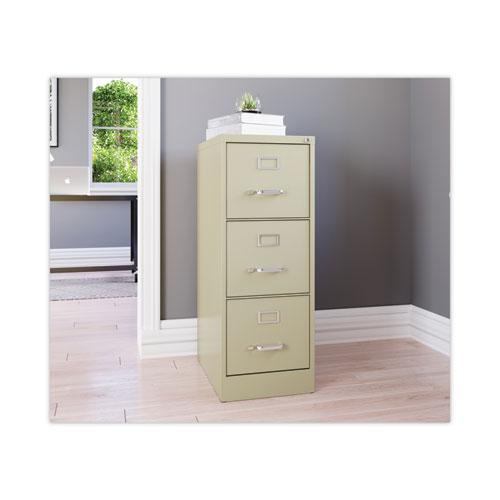Three-Drawer Economy Vertical File, Letter-Size File Drawers, 15" x 22" x 40.19", Putty. Picture 4