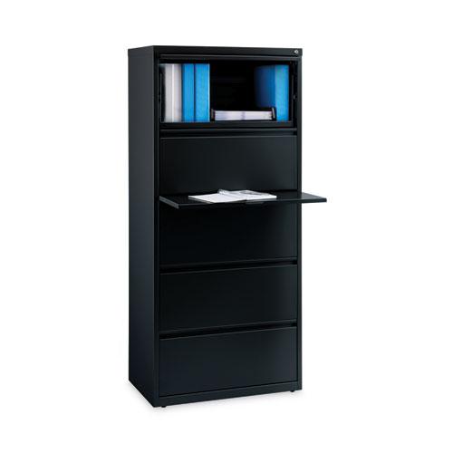 Lateral File, Five Legal/Letter/A4-Size File Drawers, 30" x 18.62" x 67.62", Black. Picture 4