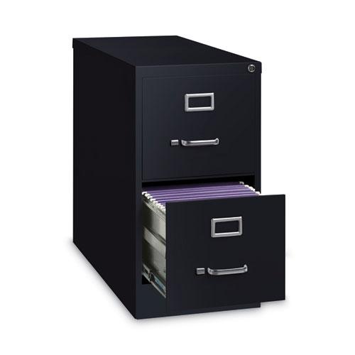 Two-Drawer Economy Vertical File, Letter-Size File Drawers, 15" x 26.5" x 28.37", Black. Picture 2