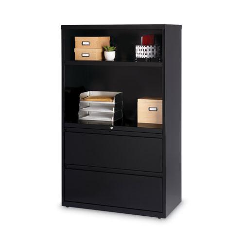 Combo Bookshelf/Lateral File Cabinet, 2 Shelves (1 Adjustable), 2 Letter/Legal Drawers, Black, 36 x 18.62 x 60. Picture 2