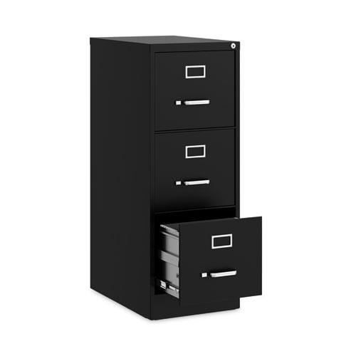 Three-Drawer Economy Vertical File, Letter-Size File Drawers, 15" x 22" x 40.19", Black. Picture 2