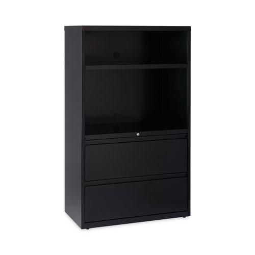 Combo Bookshelf/Lateral File Cabinet, 2 Shelves (1 Adjustable), 2 Letter/Legal Drawers, Black, 36 x 18.62 x 60. Picture 1