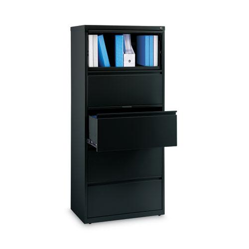 Lateral File, Five Legal/Letter/A4-Size File Drawers, 30" x 18.62" x 67.62", Black. Picture 5