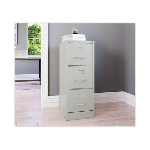 Three-Drawer Economy Vertical File, Letter-Size File Drawers, 15" x 22" x 40.19", Light Gray. Picture 3