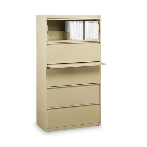 Lateral File, Five Legal/Letter/A4-Size File Drawers, 30" x 18.62" x 67.62", Putty. Picture 4