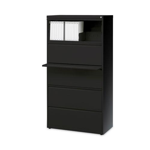 Lateral File, Five Legal/Letter/A4-Size File Drawers, 30" x 18.62" x 67.62", Black. Picture 2