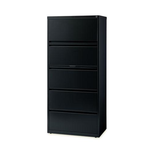 Lateral File, Five Legal/Letter/A4-Size File Drawers, 30" x 18.62" x 67.62", Black. Picture 1
