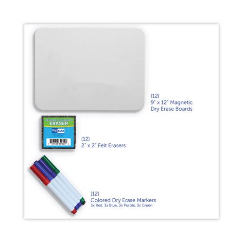 Dry Erase Board Set with Assorted Color Markers, 12 x 9, White Surface, 12/Pack. Picture 6