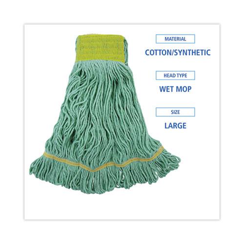EcoMop Looped-End Mop Head, Recycled Fibers, Large Size, Green, 12/Carton. Picture 2