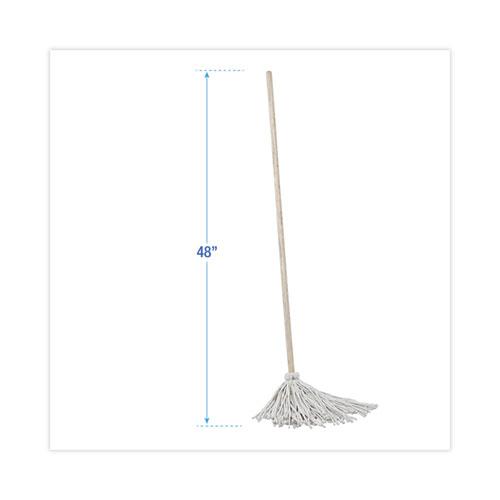 Handle/Deck Mops, #12 White Cotton Head, 48" Natural Wood Handle, 6/Pack. Picture 2