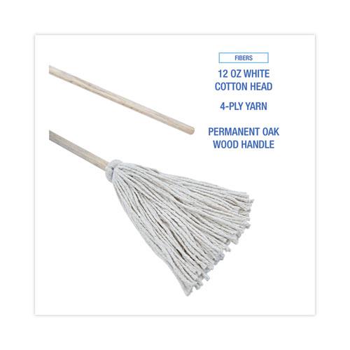Handle/Deck Mops, #12 White Cotton Head, 48" Natural Wood Handle, 6/Pack. Picture 3