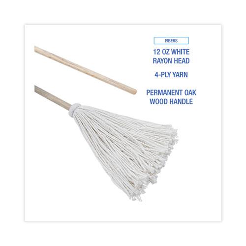 Handle/Deck Mops, #12 White Rayon Head, 48" Natural Wood Handle, 6/Pack. Picture 3