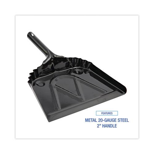 Metal Dust Pan, 12 x 14, 2" Handle, 20-Gauge Steel, Black, 12/Carton. Picture 3