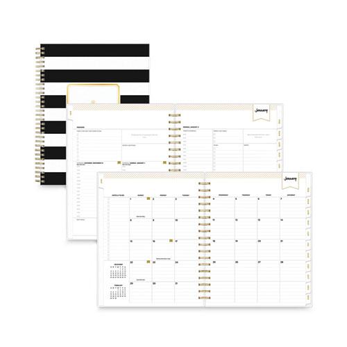Day Designer Daily/Monthly Frosted Planner, Rugby Stripe Artwork, 10 x 8, Black/White Cover, 12-Month (July-June): 2024-2025. Picture 1
