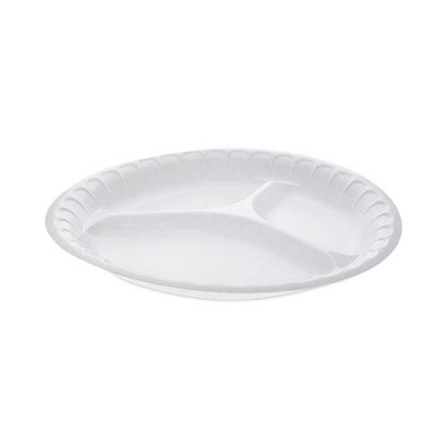 Placesetter Satin Non-Laminated Foam Dinnerware, 3-Compartment Plate, 10.25" dia, White, 540/Carton. Picture 1