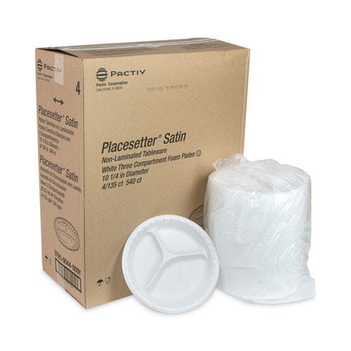 Placesetter Satin Non-Laminated Foam Dinnerware, 3-Compartment Plate, 10.25" dia, White, 540/Carton. Picture 4