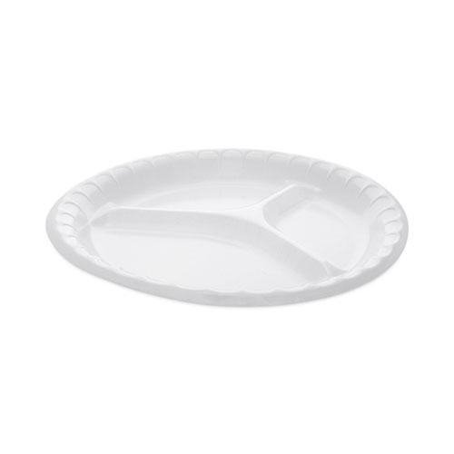 Placesetter Deluxe Laminated Foam Dinnerware, 3-Compartment Plate, 10.25" dia, White, 540/Carton. Picture 1