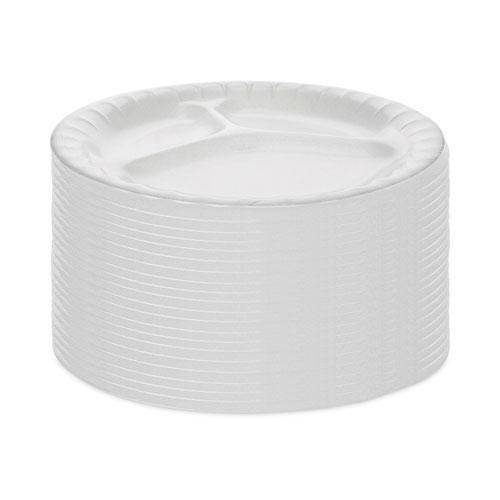 Placesetter Deluxe Laminated Foam Dinnerware, 3-Compartment Plate, 8.88" dia, White, 500/Carton. Picture 2