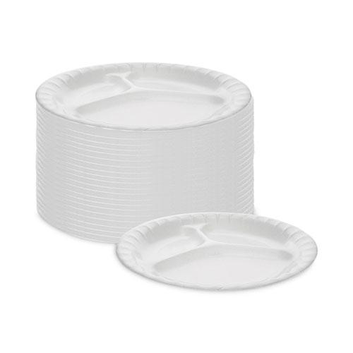 Placesetter Deluxe Laminated Foam Dinnerware, 3-Compartment Plate, 8.88" dia, White, 500/Carton. Picture 3