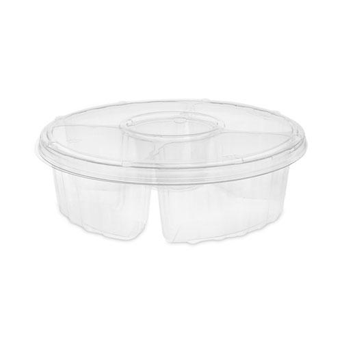 Dip Cup Platter, 4-Compartment, 64 oz, 10" Diameter, Clear, 100/Carton. The main picture.