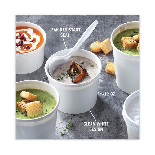 Paper Round Food Container and Lid Combo, 12 oz, 3.75" Diameter x 3h", White, 250/Carton. Picture 3