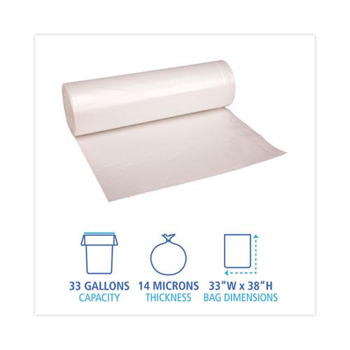 High-Density Can Liners, 33 gal, 14 mic, 33" x 38", Natural, 25 Bags/Roll, 10 Rolls/Carton. Picture 2
