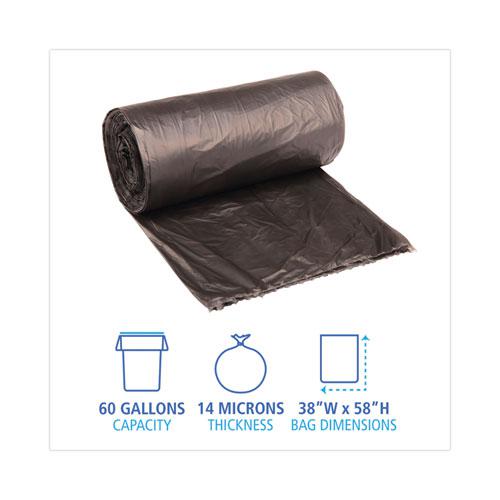 High-Density Can Liners, 60 gal, 14 mic, 38" x 58", Black, 25 Bags/Roll, 8 Rolls/Carton. Picture 2