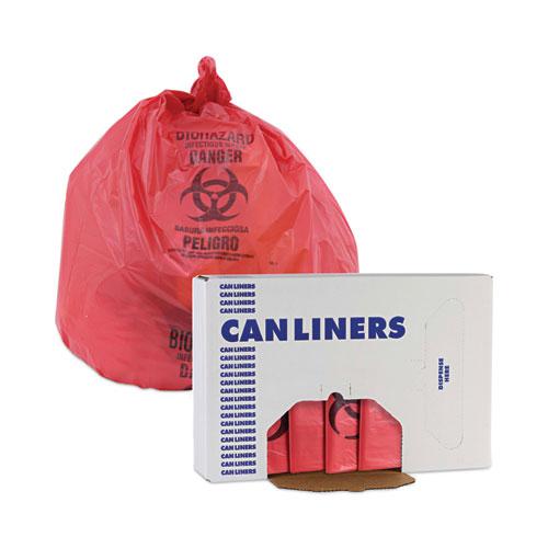 Linear Low Density Health Care Trash Can Liners, 16 gal, 1.3 mil, 24 x 32, Red, 250/Carton. Picture 6