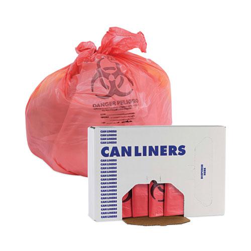 Linear Low Density Health Care Trash Can Liners, 33 gal, 1.3 mil, 33 x 39, Red, 150/Carton. Picture 6