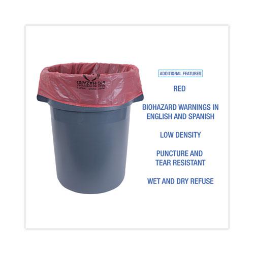 Linear Low Density Health Care Trash Can Liners, 45 gal, 1.3 mil, 40 x 46, Red, 100/Carton. Picture 4