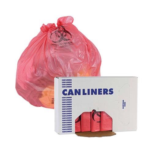 Linear Low Density Health Care Trash Can Liners, 45 gal, 1.3 mil, 40 x 46, Red, 100/Carton. Picture 6