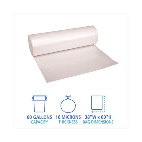 High Density Industrial Can Liners Coreless Rolls, 60 gal, 16 mic, 38 x 60, Natural, 25 Bags/Roll, 8 Rolls/Carton. Picture 2