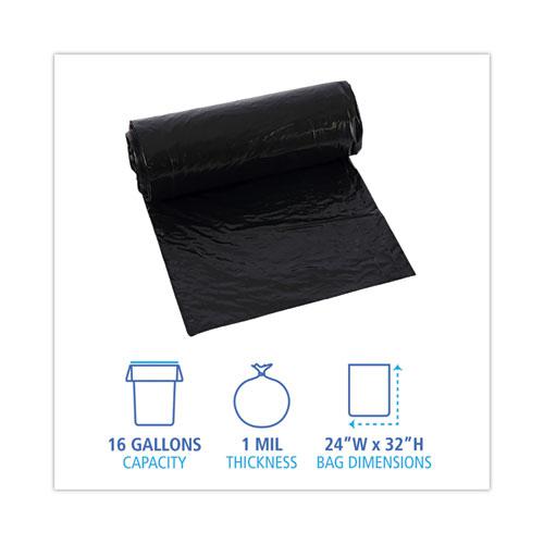 Low-Density Waste Can Liners, 16 gal, 1 mil, 24 x 32, Black, 10 Bags/Roll, 15 Rolls/Carton. Picture 2