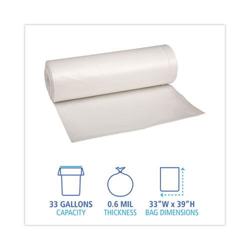 Low-Density Waste Can Liners, 33 gal, 0.6 mil, 33 x 39, White, 25 Bags/Roll, 6 Rolls/Carton. Picture 2