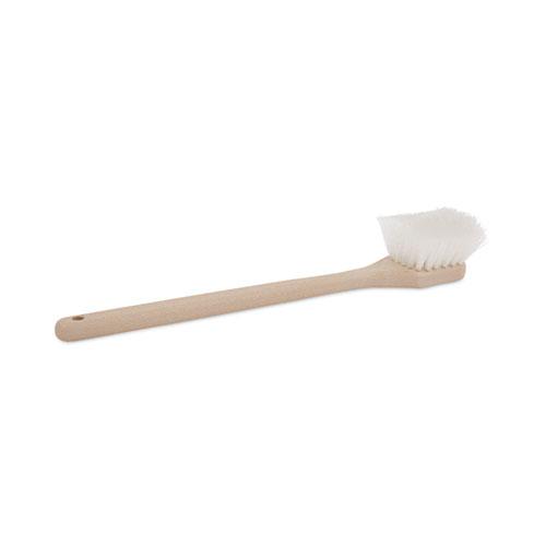 Utility Brush, Cream Nylon Bristles, 5.5" Brush, 14.5" Tan Plastic Handle. Picture 1