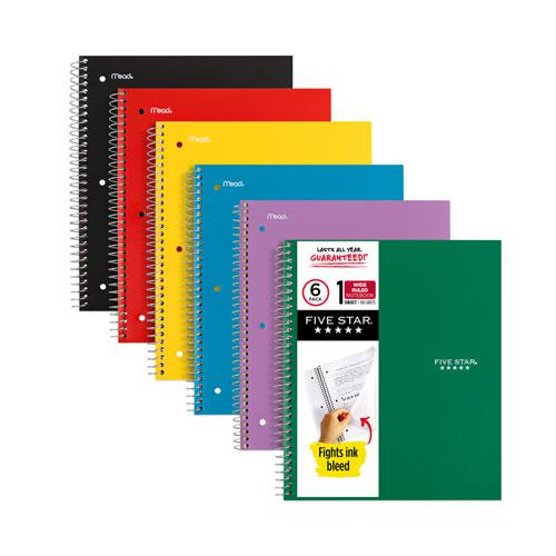 Wirebound Notebook, 1-Subject, Wide/Legal Rule, Assorted Cover Colors, (100) 10.5 x 8 Sheets, 6/Pack. Picture 1