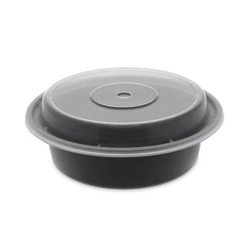 Newspring VERSAtainer Microwavable Containers, 16 oz, 6" Diameter, Black/Clear, Plastic, 150/Carton. Picture 1