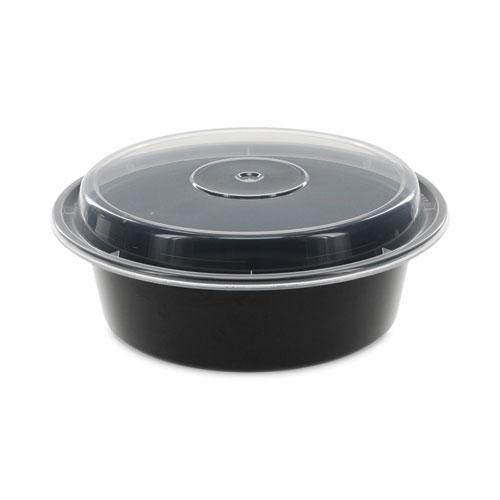 Newspring VERSAtainer Microwavable Containers, 32 oz, 7 Diameter x 2 h, Black/Clear, Plastic, 150/Carton. The main picture.