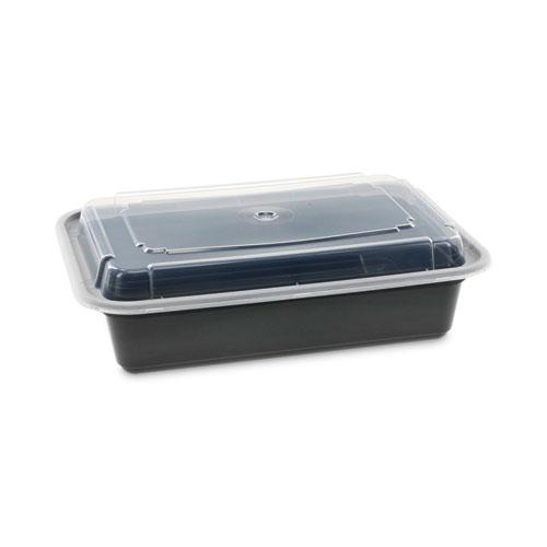 Newspring VERSAtainer Microwavable Containers, 38 oz, 6 x 8.5 x 2, Black/Clear, Plastic, 150/Carton. Picture 1