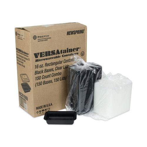 Newspring VERSAtainer Microwavable Containers, 16 oz, 5 x 7.25 x 1.5, Black/Clear, Plastic, 150/Carton. Picture 4