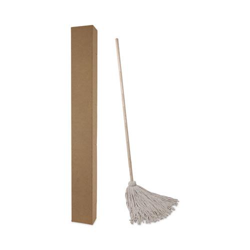 Handle/Deck Mops, #24 White Cotton Head, 54" Natural Wood Handle, 6/Pack. Picture 7