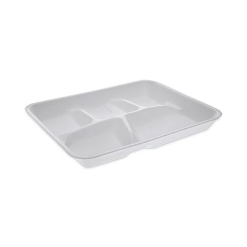 Foam School Trays, 5-Compartment, 8.25 x 10.5 x 1,  White, 500/Carton. Picture 1