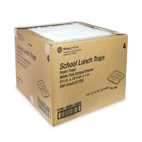 Foam School Trays, 5-Compartment, 8.25 x 10.5 x 1,  White, 500/Carton. Picture 2