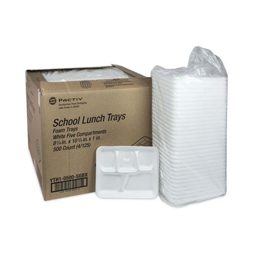 Foam School Trays, 5-Compartment, 8.25 x 10.5 x 1,  White, 500/Carton. Picture 4