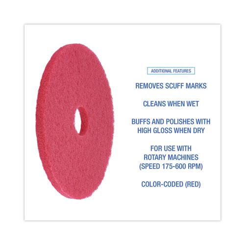 Buffing Floor Pads, 17" Diameter, Red, 5/Carton. Picture 4